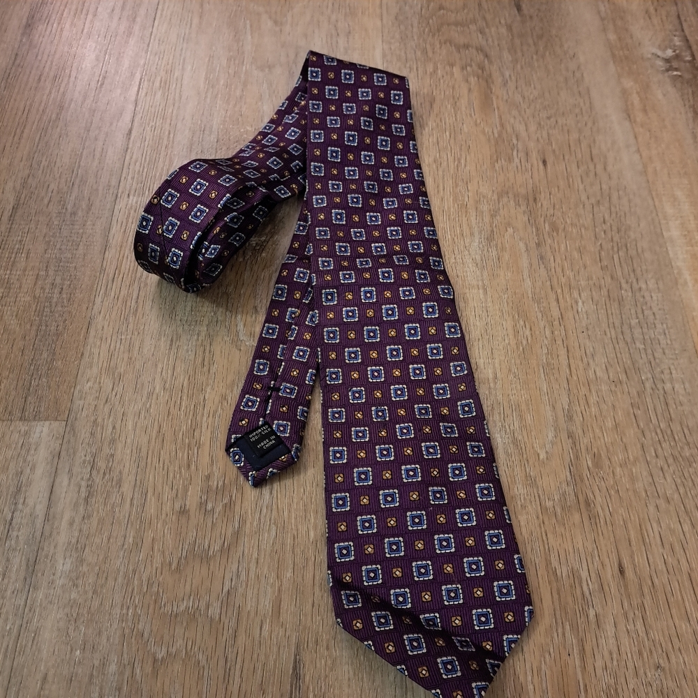 Jos A. Bank Squares All Silk Purple Blue Grey Gold Neck Tie